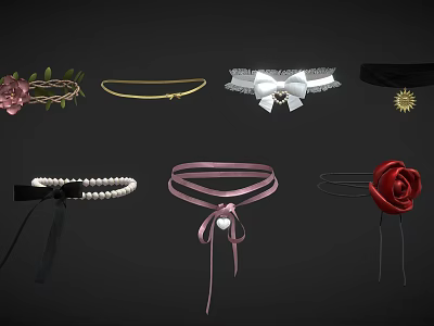 Various Stylish Hair Accessories Including Flower Wreath Golden Headband And Rose Hairpin 3d model