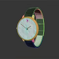 Modern Watch with Black Leather Strap Rose Gold Case and Geometric Dial Design