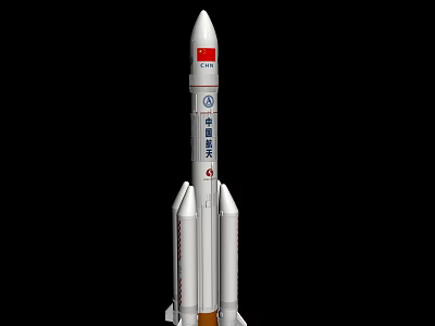 China Aerospace Rocket With Red Flag Logo White Main Body And Boosters 3d model
