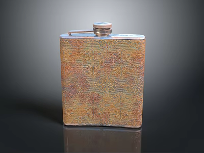 Vintage Inspired Metallic Flask Featuring Engraved Patterns Copper Toned Finish And Handle 3d model