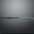 Blue Sword With Intricate Decorative Details And Reflective Surface On Gray Background