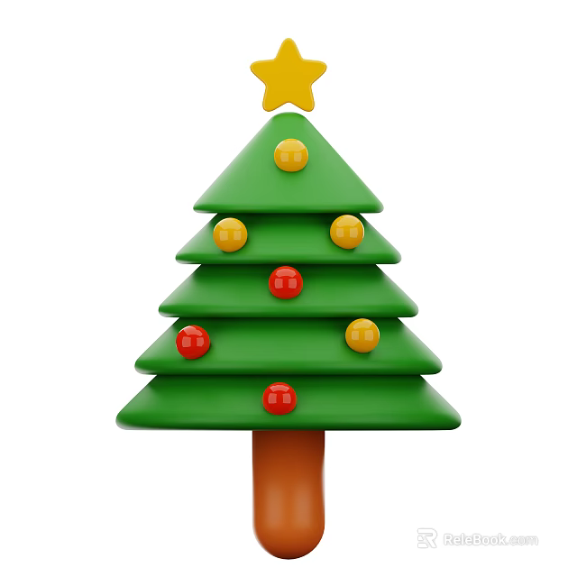 Decorative Ornament Set Christmas Tree Shape with Green Layers Star Top and Colorful Balls Decoration 3d model 