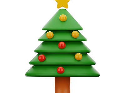 Decorative Ornament Set Christmas Tree Shape with Green Layers Star Top and Colorful Balls Decoration 3d model