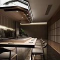 Traditional Japanese Restaurant Interior With Sushi Bar Counter Wooden Panels And Warm Lighting