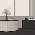 Light And Dark Bedside Tables With Vase Green Plant Books And Decorative Items