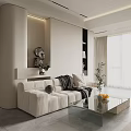 Modern Living and Dining Room Interior With White Sofa Glass Coffee Table And Decorative Elements 3d model