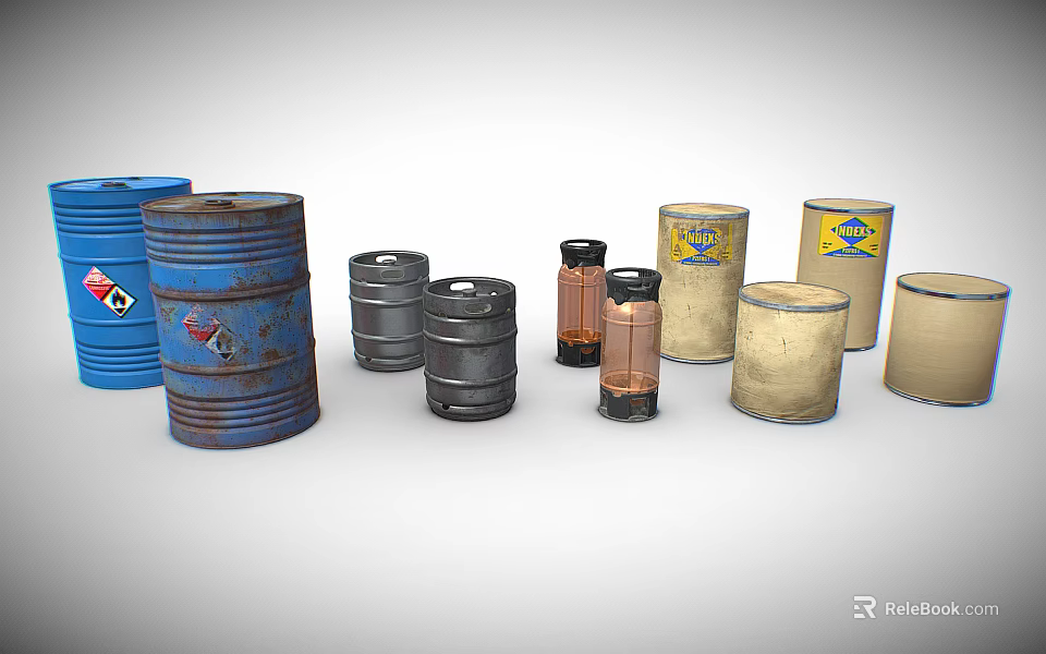 Industrial Equipment Rustic Metal Drums and Storage Barrels for Industrial Use 3d model 