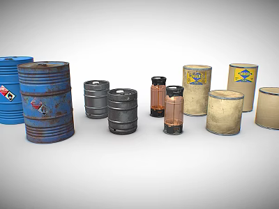 Industrial Equipment Rustic Metal Drums and Storage Barrels for Industrial Use 3d model