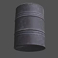 Industrial Equipment Metal Storage Drum With Rustic Weathered Surface And Horizontal Reinforced Bands