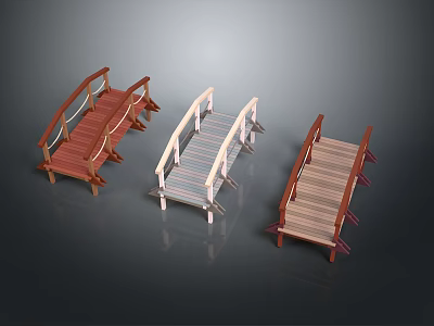 Wooden Bridge Models In Different Colors With Railings And Wooden Planks 3d model