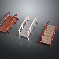 Wooden Bridge Models In Different Colors With Railings And Wooden Planks