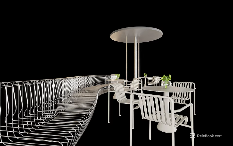 Modern Outdoor Sofa With White Wicker Design And Round Canopy For Patio 3d model 
