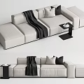 Modern Multi Seater Sofa With Black Throw Blanket White Cushions And Side Table 3d model