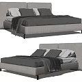 Modern Double Bed With Upholstered Headboard Plush Pillows And Gray Blanket 3d model