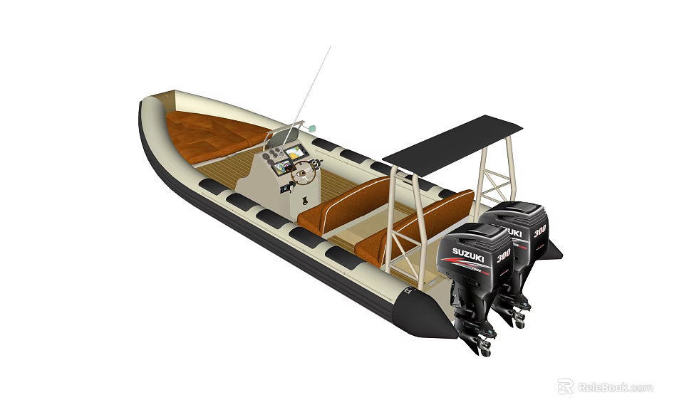 Open Deck Yacht With Twin Engines Helm Console Seating And Sunshade 3d model 