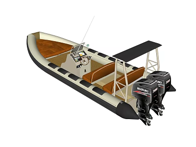 Open Deck Yacht With Twin Engines Helm Console Seating And Sunshade 3d model