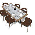 Elegant Dining Table Set with Six Chairs Marble Top White Plates Cutlery and Centerpiece 3d model