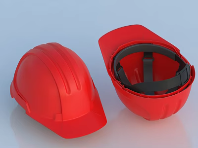 Two Red Safety Helmets Showing Open And Closed Positions With Interior Straps 3d model