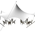 Tensile Membrane Shade Structure For Outdoor Patio With Seating And Tables