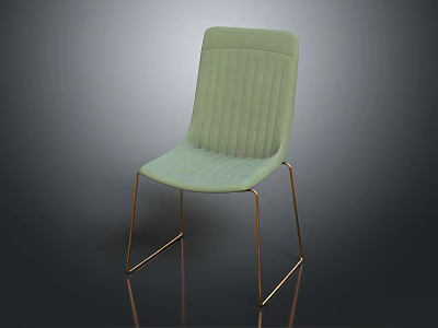 Light Green Upholstered Chair With Vertical Striped Backrest And Golden Metal Legs Modern Design 3d model