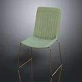 Light Green Upholstered Chair With Vertical Striped Backrest And Golden Metal Legs Modern Design