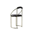 Modern Leisure Chairs with Black Leather Seats Gold Metal Frames and Curved Armrests