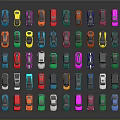 Colorful Toy Cars Collection in Various Bright Hues on Black Background