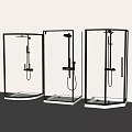 Three Modern Shower Systems in Glass Shower Enclosures with Black Frames 3d model
