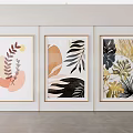 Modern Framed Plant Paintings With Various Leaf Designs On Wall 3d model