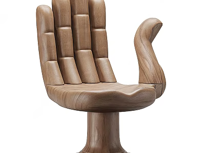 Unique Wooden Single Chair Featuring Curved Backrest And Round Base Design 3d model