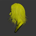Woman with Long Black Hair and Diamond Forehead Detail 3D Model Portrait on Gray Background