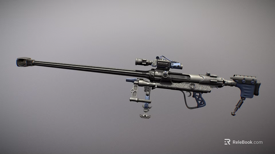 Tactical Sniper Rifle With High Precision Scope And Bipod Support Stand 3d model