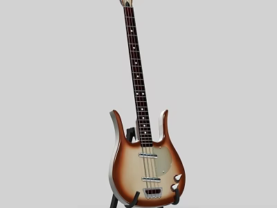 Brown Gradient Electric Bass Guitar With Modern Design And Stand For Music 3d model