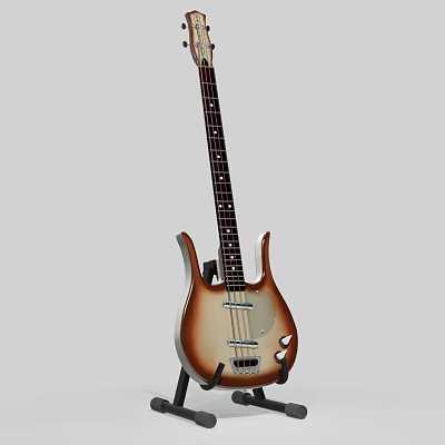 Brown Gradient Electric Bass Guitar With Modern Design And Stand For Music 3d model