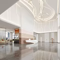 Modern Front Desk Reception Lobby Design With Curved Ceiling LED Strip Lights And Marble Floor