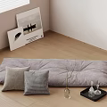 Cozy Corner With Gray Floor Cushion Pillows Art Prints On Wooden Floor