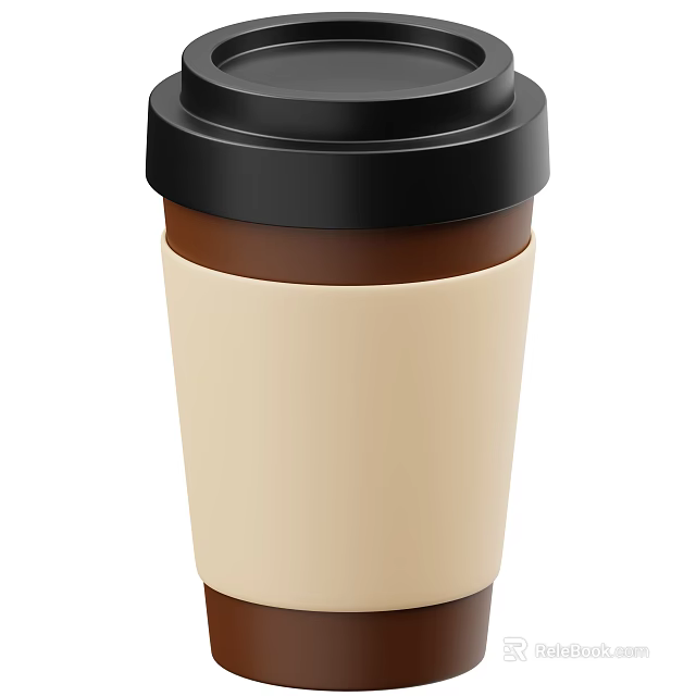 Insulated Coffee Cup With Black Lid And Beige Sleeve Modern Design 3d model 