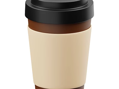 Insulated Coffee Cup With Black Lid And Beige Sleeve Modern Design 3d model