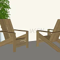 Modern Wooden Lounge Chairs in Minimalist Setting With Green Plant and White Background