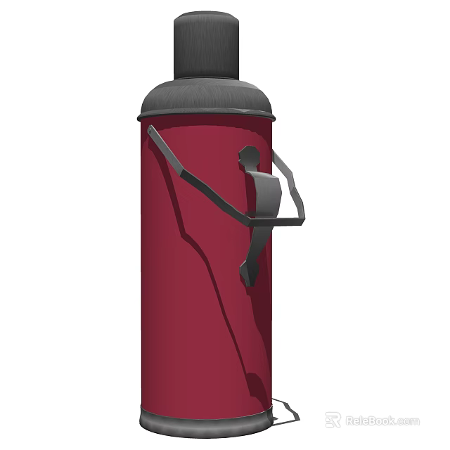 Red Cylindrical Insulated Water Bottle With Human Figure Design And Ergonomic Handle 3d model 