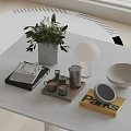 Minimalist Modern Decorative Ornament Set With Green Plant Books Metal Pitcher Tray And Table Lamp