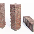 Red Brick Pillars in Various Standing and Lying Architectural Design Elements 3d model
