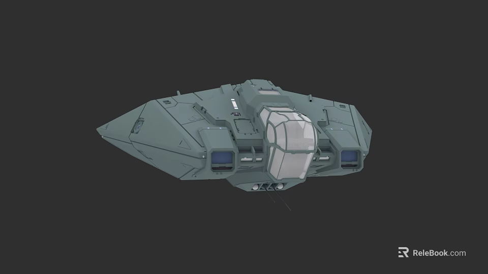 Futuristic Gray Spaceship With Transparent Cockpit And Side Engine Structures 3d model 