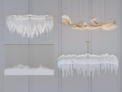 Modern Crystal Chandeliers Featuring Fringed Drops Wave Shapes And Geometric Silhouette Designs 3d model