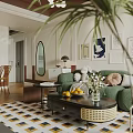 Contemporary Living And Dining Room Space With Tv Plant Decor And Wooden Radio