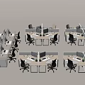 Multiple Office Desks With Computers Chairs And Partition Panels In Modern Workspace 3d model