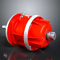 Red Industrial Mechanical Component With Silver Rings Connecting Shafts And Metallic Design