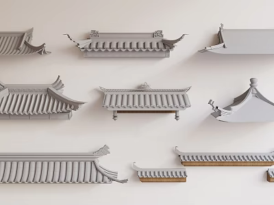 Traditional Chinese Architectural Components Various Roof Eaves And Tile Designs For Classical Building Models 3d model