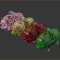 Game Movie Character Yaks With Various Colors Blue Packs Horns And Fluffy Fur