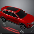 Red SUV With Modern Exterior Design Black Sunroof And Silver Alloy Wheels On Reflective Surface